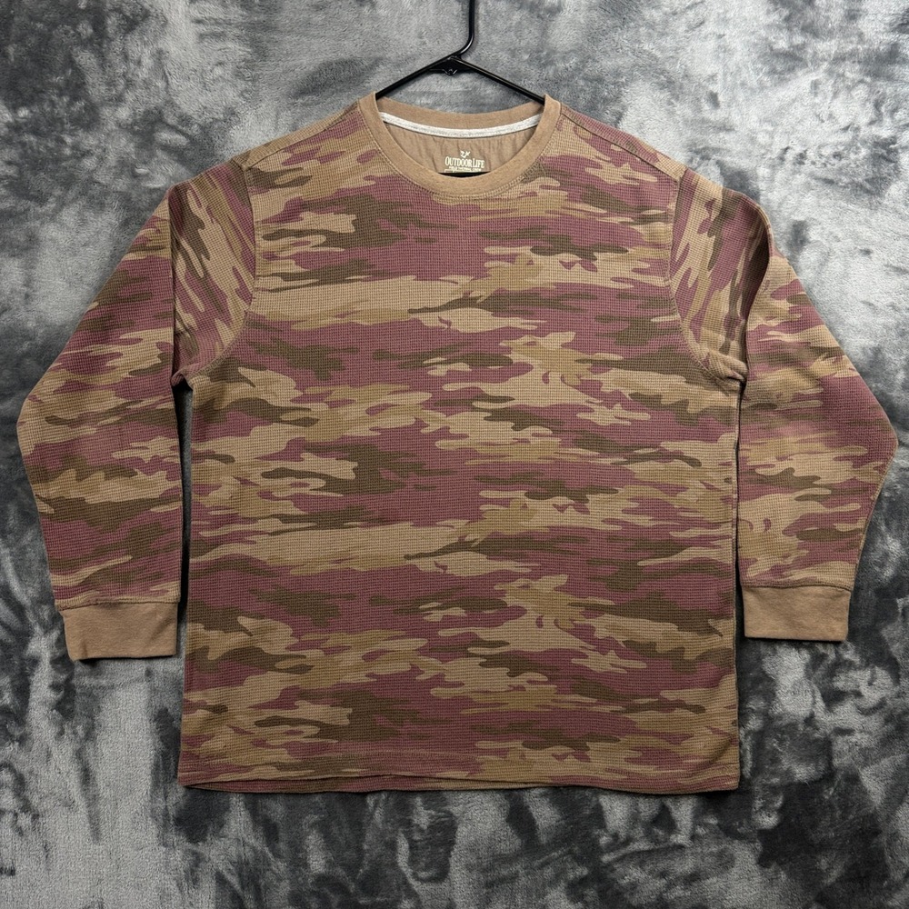 Outdoor Life Thermal Crew Mens XL Brown Camo Waffle Knit Long Sleeve Shirt